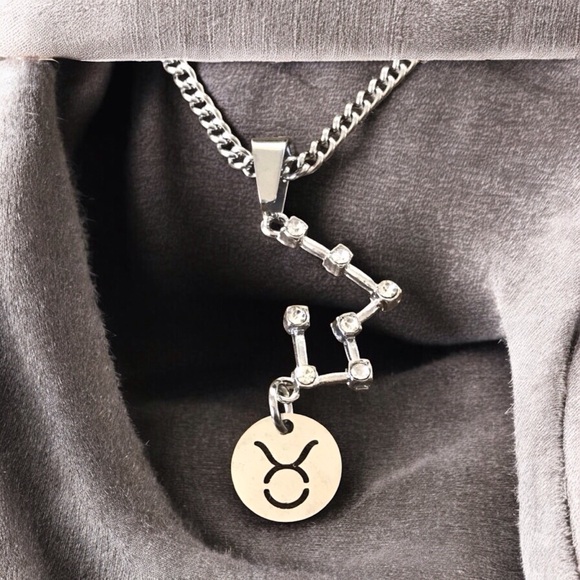 Hand Crafted Jewelry - 🆕 Taurus Crystal Constellation Heart Necklace Alloy/Stainless Steel